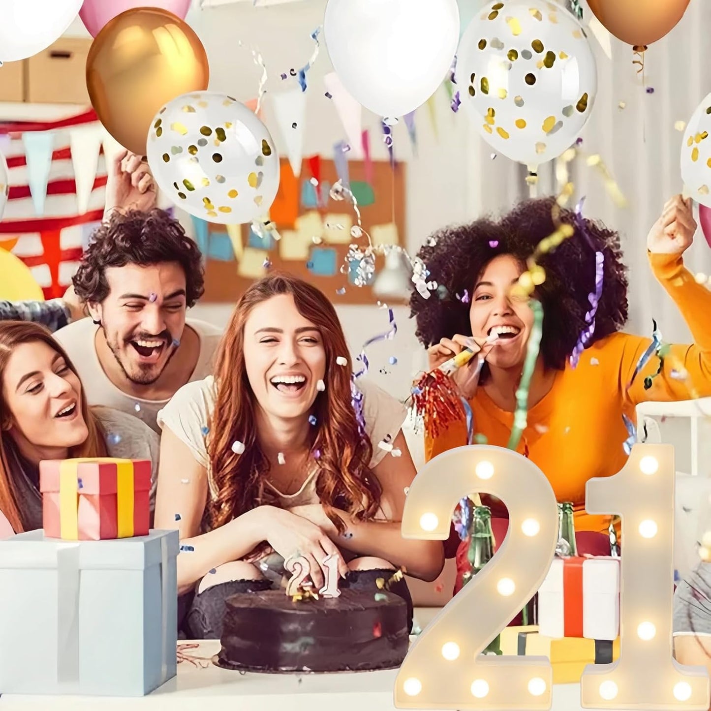 Decorative Led Light Up Numbers, 21th Birthday Decorations, Warm White Led Numbers Lights, Lighted Marquee Number Sign for Sweet 21th Party Decor