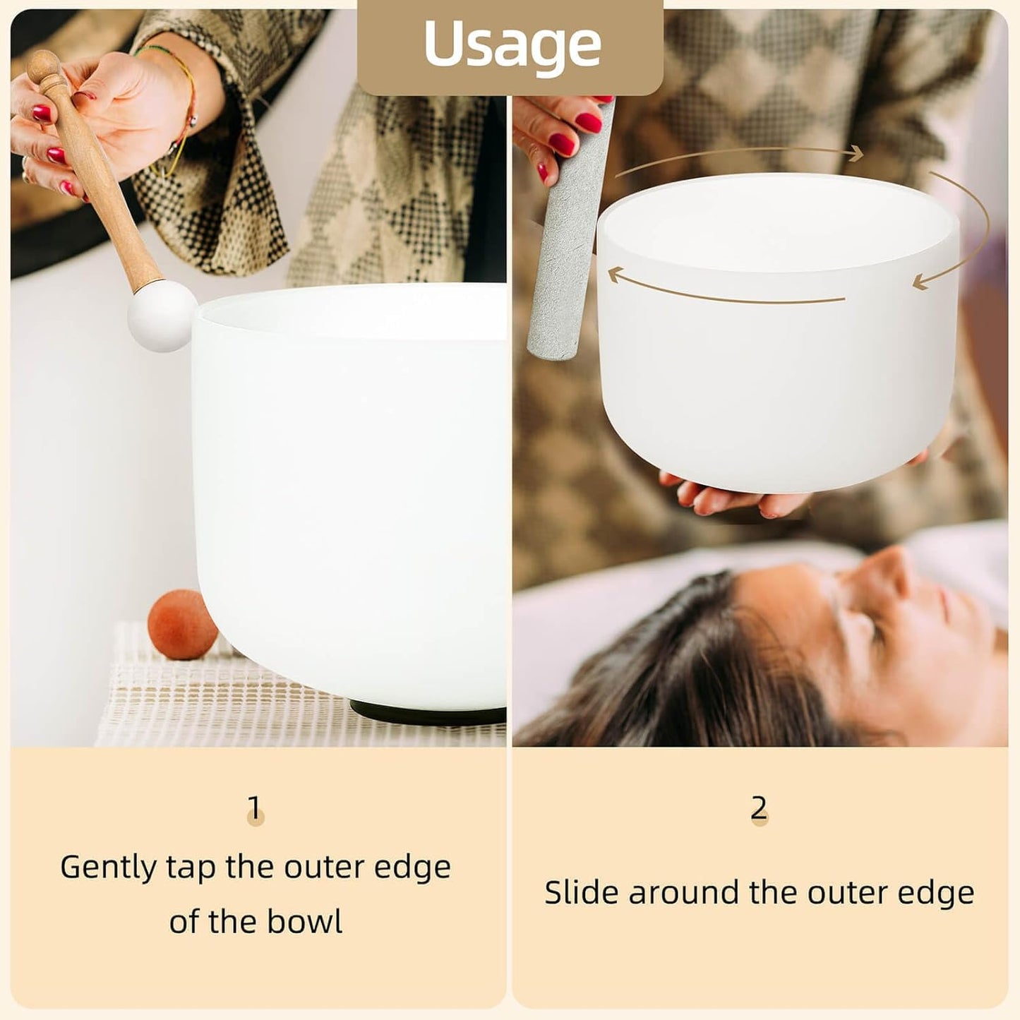 10 inch White E Note Solar Plexus Quartz Crystal Singing Bowl, for Healing Mindfulness Meditation Yoga Sound Baths, with Rubber Mallet O-ring