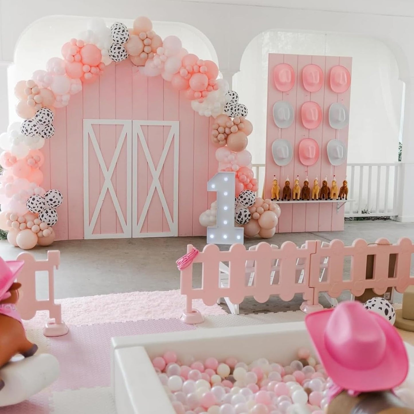 Paready Pink Cow Balloons Set - 50Pcs White Print, 12 Inch Hot Pastel Ivory Apricot for Farm Theme Birthday Cowgirl Baby Shower Supplies