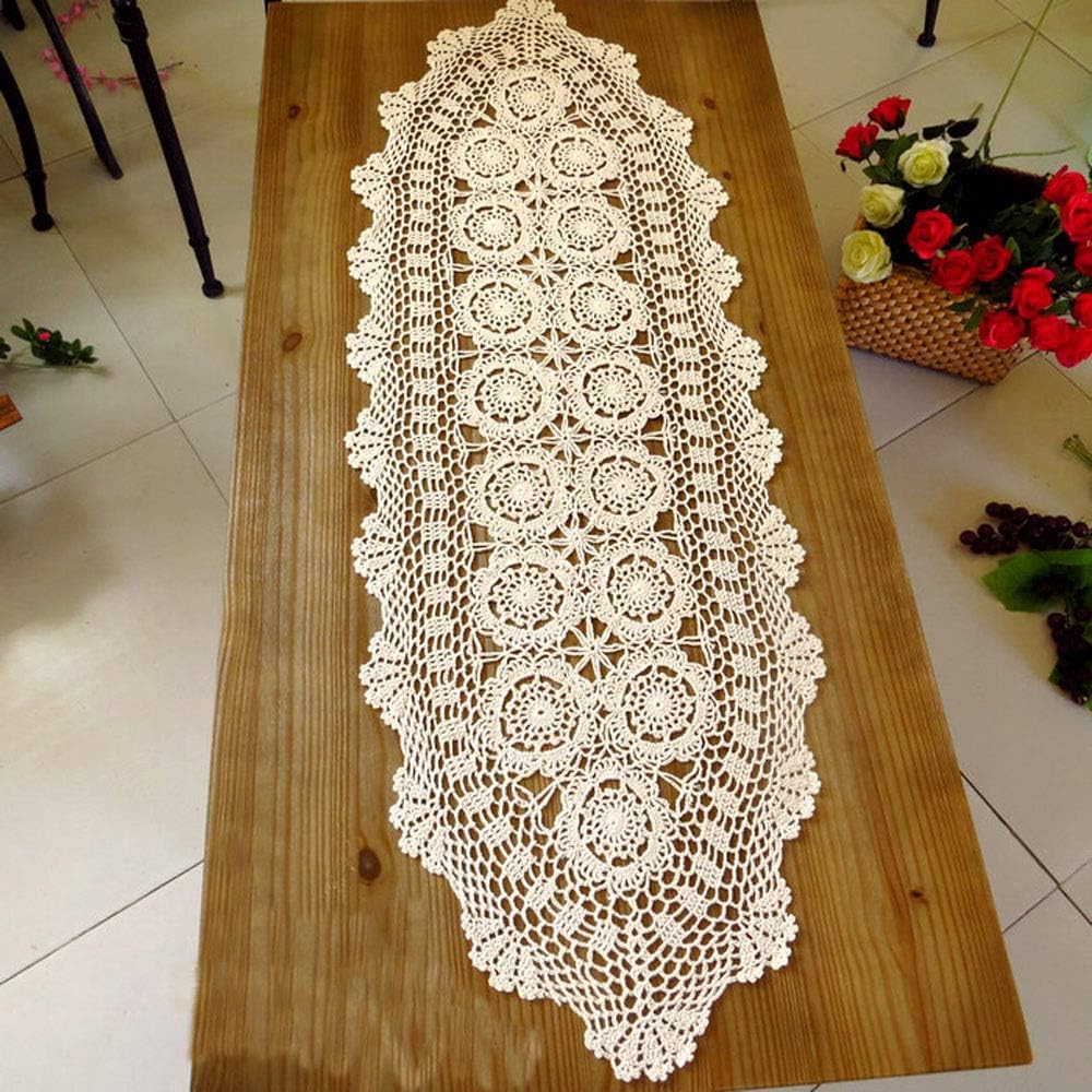 Cotton Handmade Crochet lace Table Runners Oval Tablecloth Doilies Doily Table Dresser Scarf Décor,15x27 inch,Beige