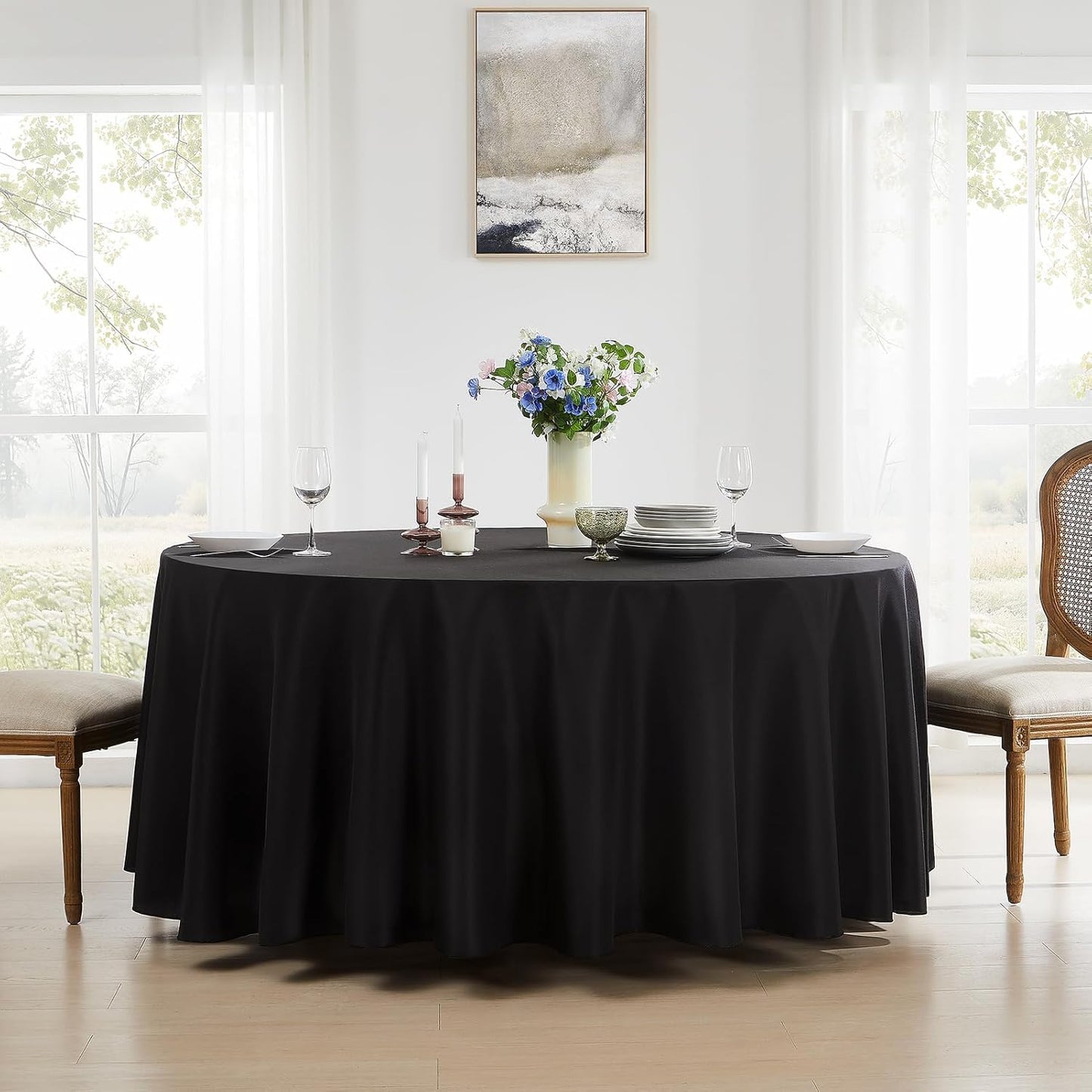Round Tablecloth 132 Inch 6 Pack Black Tablecloths Washable Decorative Linen Polyester Table Clothes Cover for Dining Table Banquets Buffet Parties and Wedding