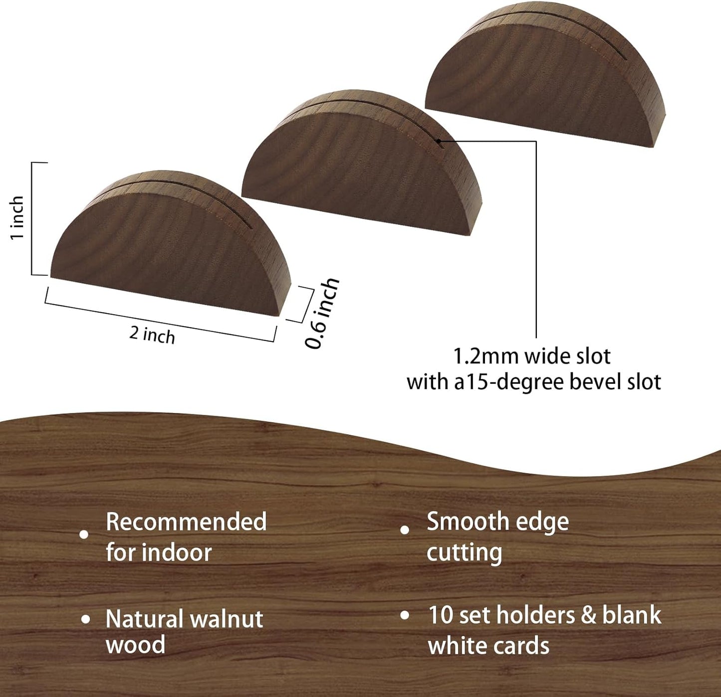 UNIQOOO 10 Set 2" Arch Walnut Wood Stand with Cards |1.2mm Slot, for Name Cards, Place Card Holder, Photo Display Stand | for Event Decor, Retail Shop, Cafe Restaurant Menu, Business Card, Name Tag