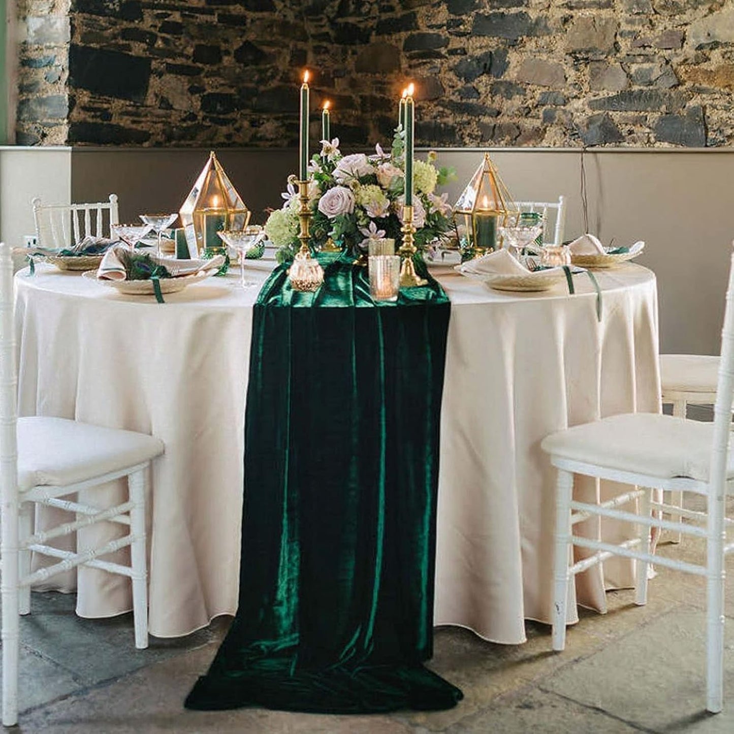 Luxurious Velvet Table Runner, 10ft Wedding Reception Decorations, 20x120inch Soft Velvet Fabric, Table Linen Overlay, Wedding Table Runners (Emerald Green, 20X120inch)