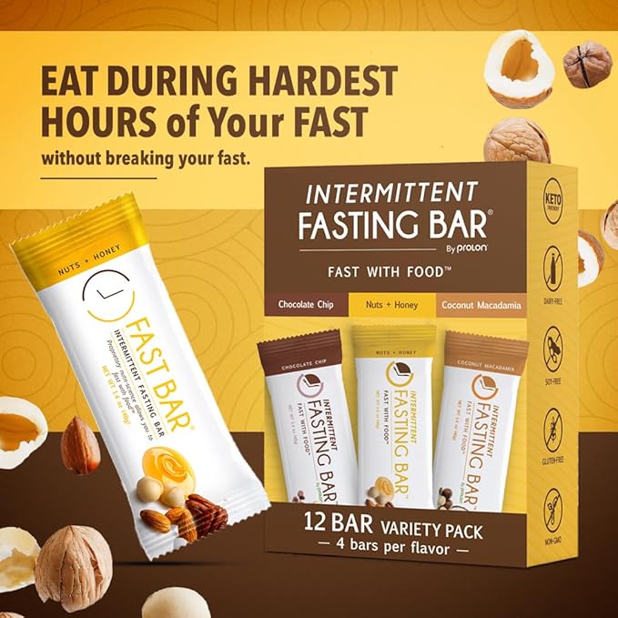 Prolon Fasting Bars | 5g Protein, 7g Fiber | Keto-Friendly, Gluten-Free, Dairy-Free, Plant-Based | Nutrition for Intermittent Fasting | Variety Pack | Nuts & Honey, Chocolate Chip, Coconut Macadamia (24 Count)