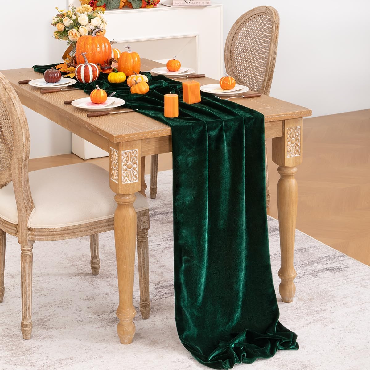 Emerald Green Velvet Table Runner 3 Pack Fall Thanksgiving Table Runners 20 x 120 Inch Luxurious Elegant Velvet Fabric Table Decorations for Christmas Dinner Wedding Bridal Baby Shower