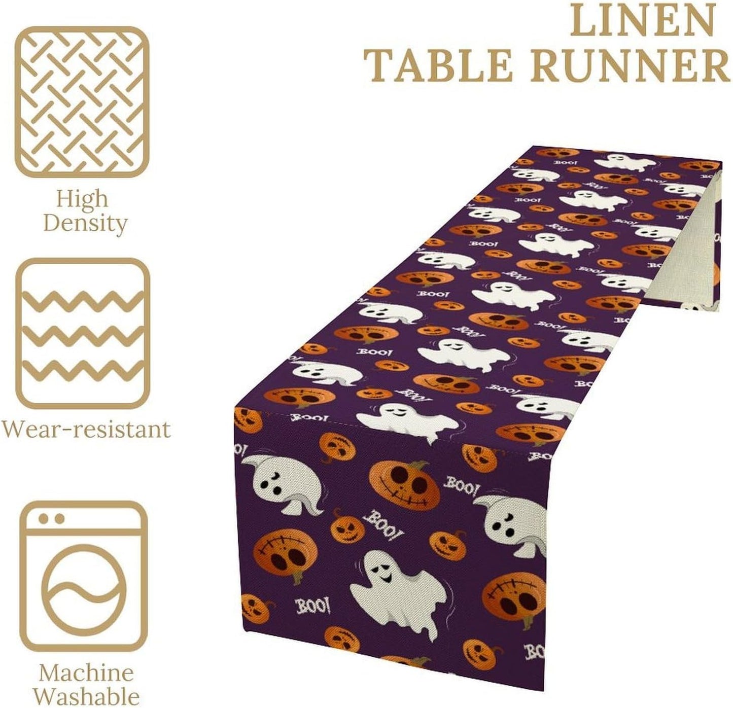 Halloween Table Runner,Ghost Pumpkin Halloween Table Runner for Kitchen Dining Table Decoration Home Party Decor 13x60 Inch