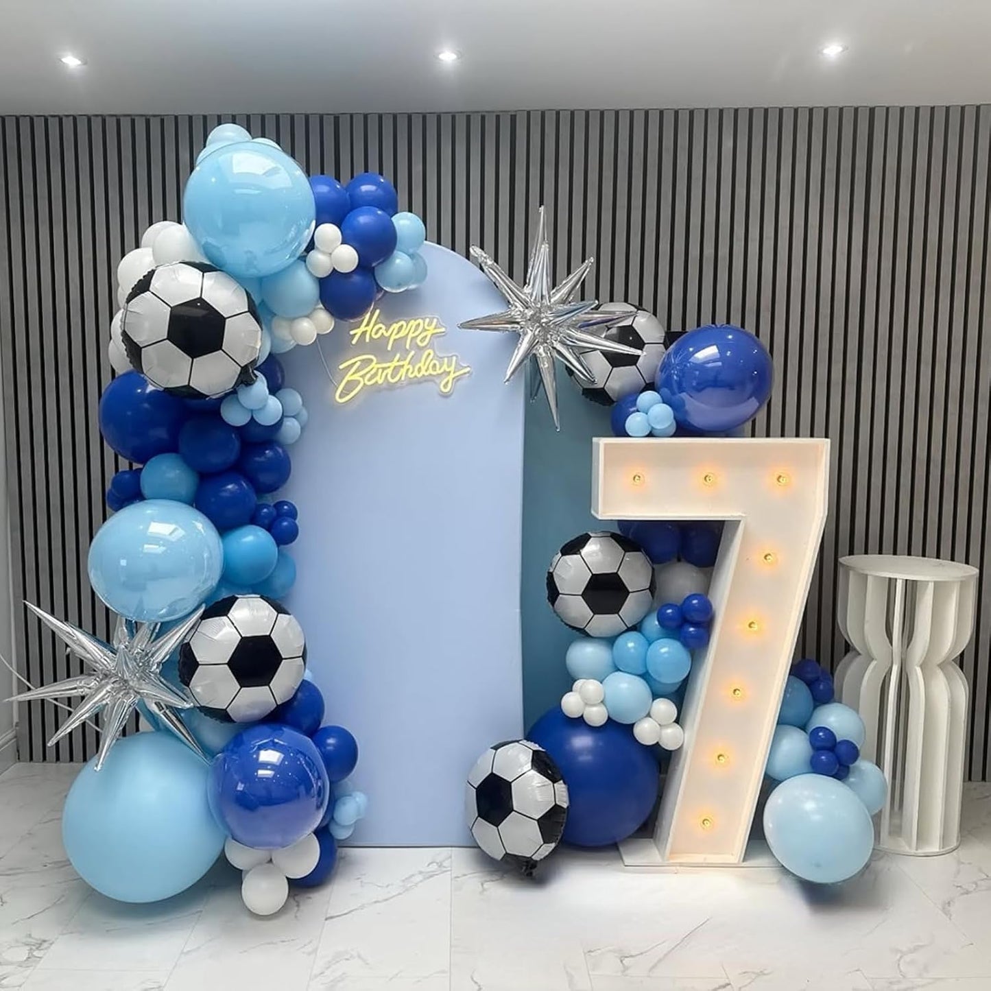 Soccer Balloons, Metallic Blue Silver Balloons with 18 Inch Soccer Ball Foil Print Balloon for Sport Theme Party Decorations, Chrome Silver Blue Confetti Balloon for Boys Men Birthday