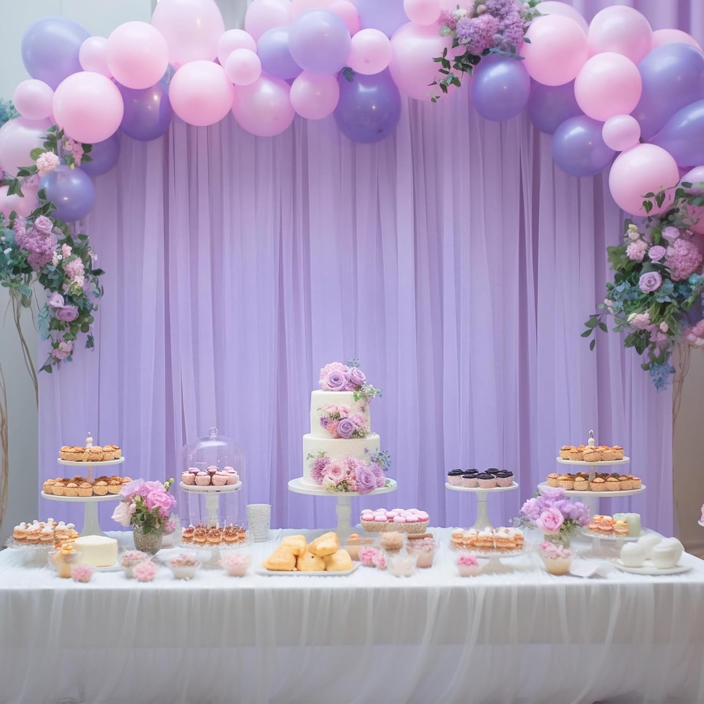 PARTISKY 20ft X 10ft Purple Tulle Backdrop Curtain for Parites, Sheer Backdrop Curtains Fabric Drapes for Wedding Ceremony Arch Party Stage Decorations