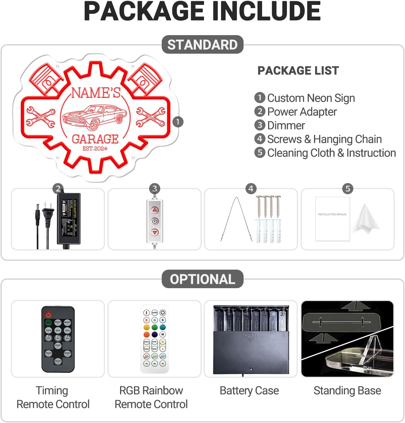 Custom Garage Neon Sign for Wall Decor, Personalized LED Garage Name Signs for Father's Day Gifts, Customized Dimmable Neon Lights for Workshop Carport Repair Shop Carbarn Man Cave Business