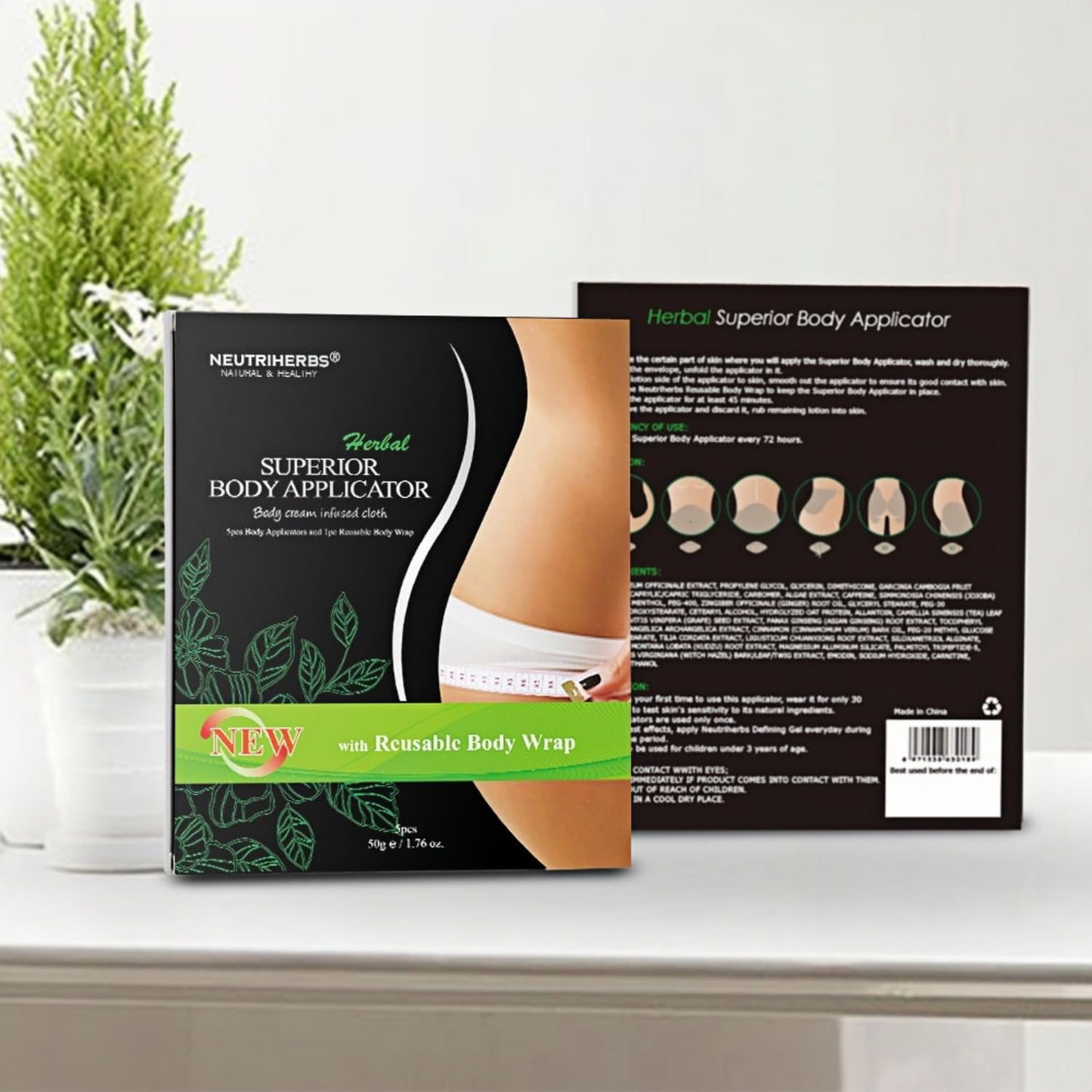 Neutriherbs Body Applicator with Wrap, Effective Nature Formula to Shape, Tone, Firm Body, Works for Belly, Stomach,Legs,Arms,Buttocks (5pcs)