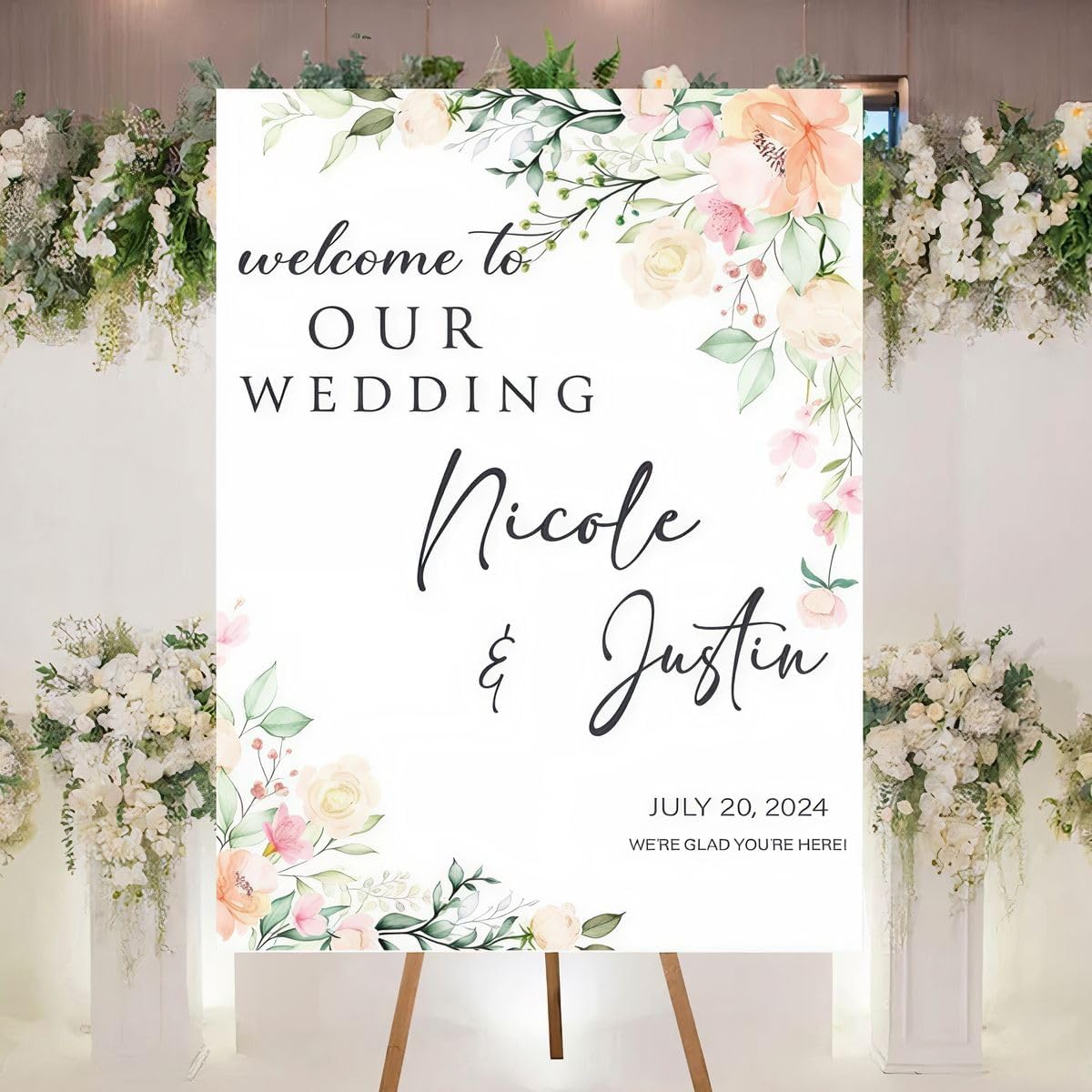 Personalized Welcome To Our Wedding Sign, Wedding Decorations, Flowers Wedding Sign #6, Vesion 6