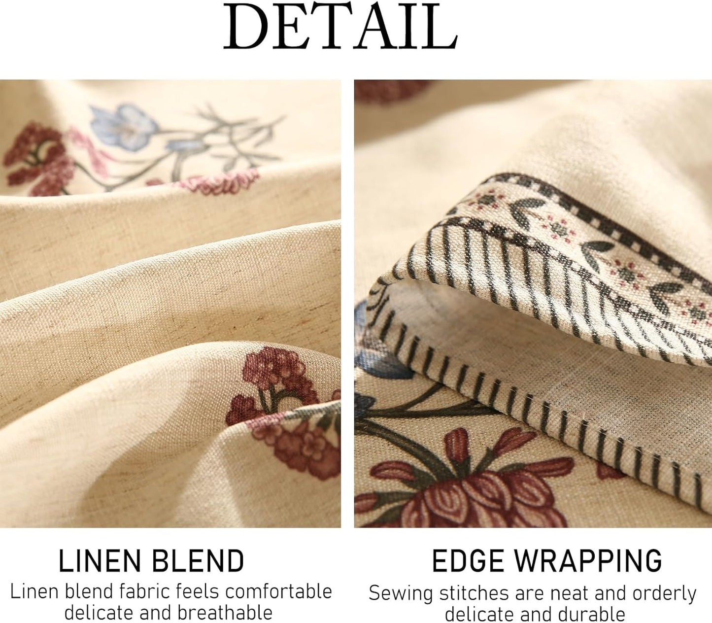 ISAENNE French Tablecloth for Round Tables,Linen Table Cloth with Colorful Flowers Pattern,Heavy Durable Table Cover for Dining Thanksgiving Kitchen Decor Party Christmas,Diameter 55"