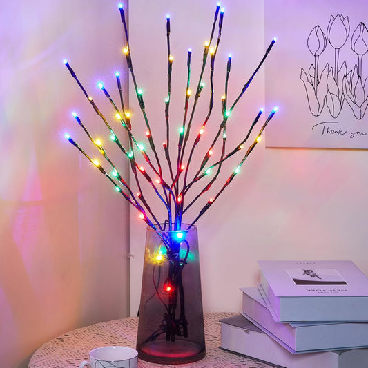 Lighted Branches for Vases Plug in - 3 Pack 24Inch 60 LED Christmas DIY Twig Pathway Lights, Artificial Tree Bendable Xmas Fairy Lights with Stakes for Outdoor Indoor Party Decoration, Multicolor