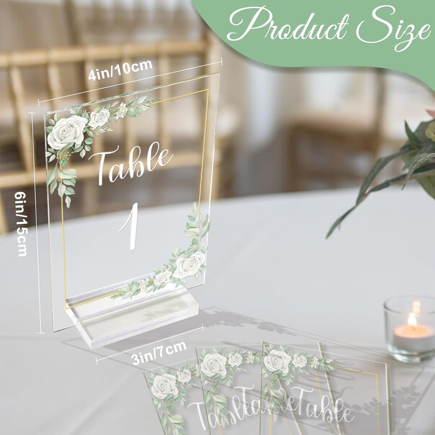 OurWarm White Rose Acrylic Wedding Table Numbers 1-20, 4x6 Inch Printed Calligraphy Table Number with Stands, Clear Numbers Signs and Holders, Perfect for Wedding Reception Anniversary Event
