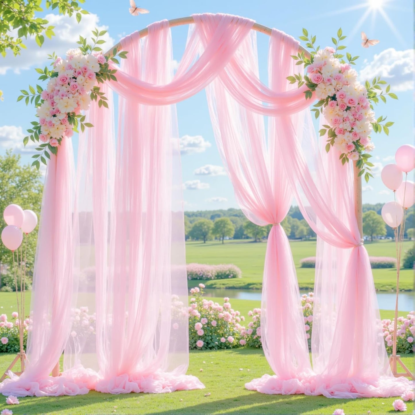 Wedding Arch Draping Fabric Backdrop 1 Panel 60" x 26Ft Pink Drapes Curtains for Wedding Reception Sheer Tulle Backdrop Curtain for Ceremony Birthday Party Baby Shower Arbor Ceiling Decorations