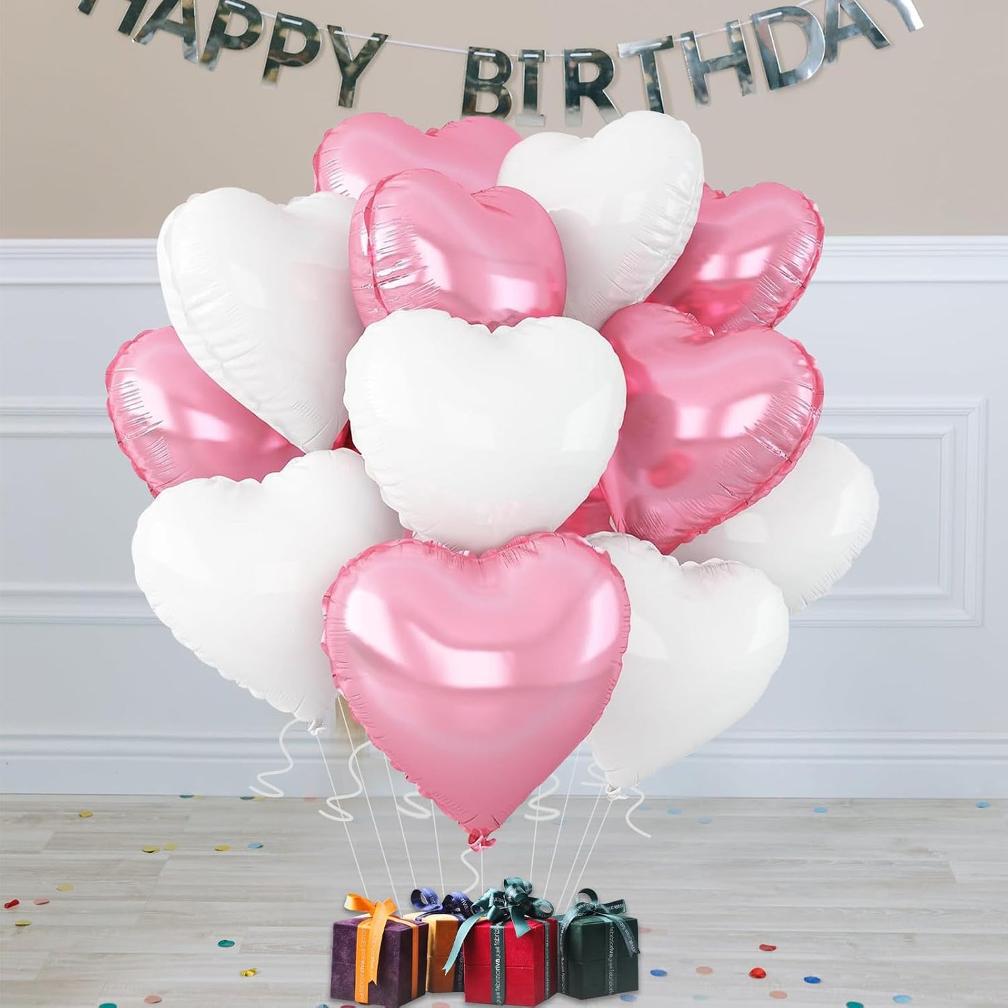 White-Pink Heart Balloons,18inch Bright Pink Heart Shaped Foil Balloons & Snowy White Helium Mylar Balloon for Anniversary Wedding Engagement Birthday Party Baby Shower Decorations