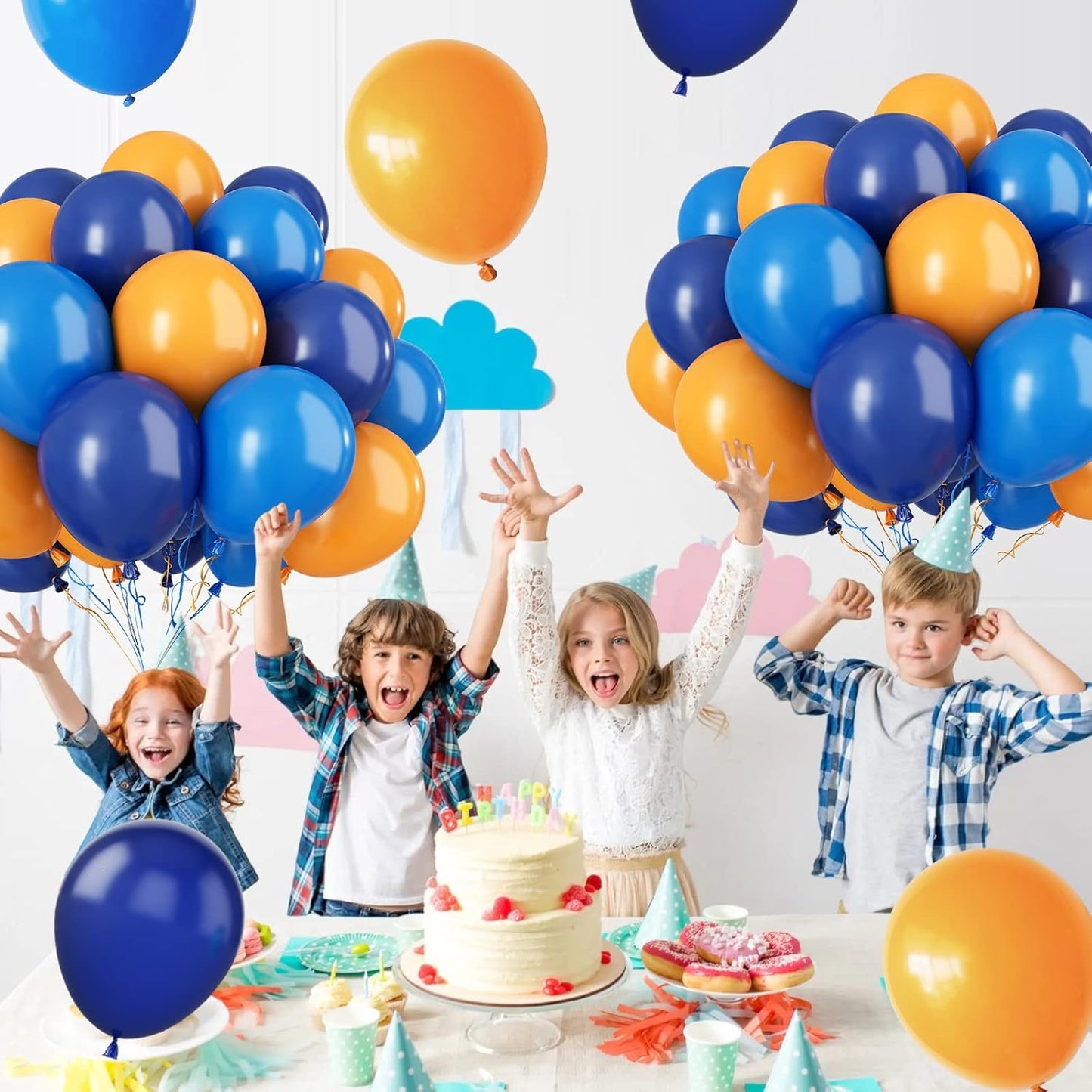 Paready Blue and Orange Balloons, 30 Pcs 12 Inch Orange Navy Blue Latex Balloons with Ribbons for Boys Birthday Baby Shower Company Events Wedding Bridal Shower Graduation Festival Decoration