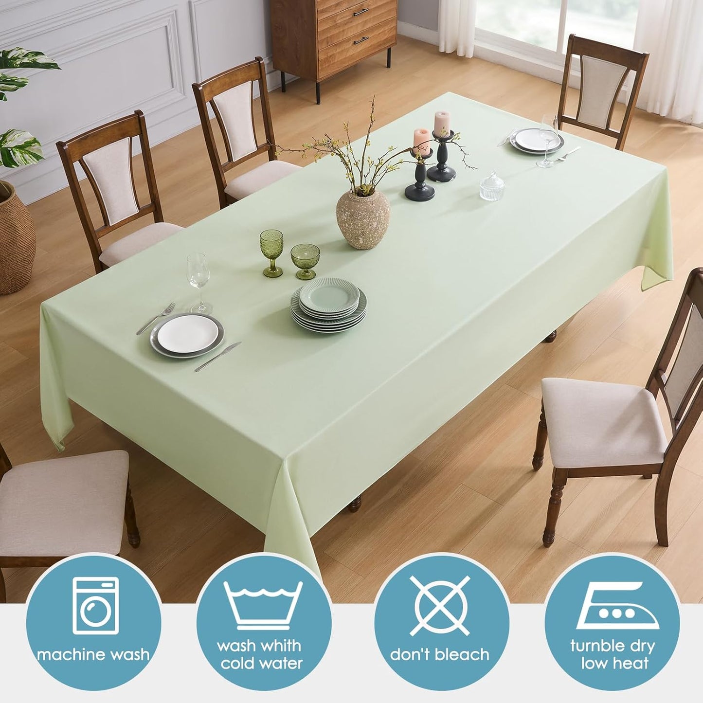 VidaFete Tablecloth 90*132inch Rectangle Table Cloth Polyester, Stain Wrinkle Resistant Polyester Dining Table Cover for Kitchen Dinning Party Wedding Rectangular Tabletop Buffet Decoration(Sagegreen)