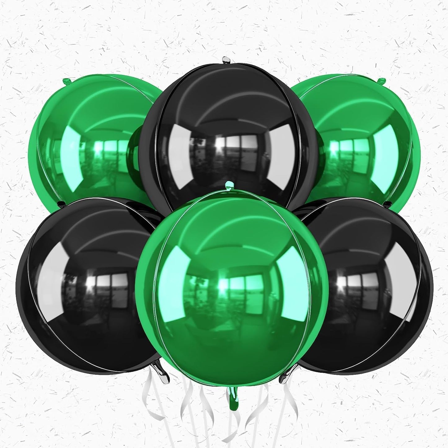 6Pcs Black Green Round Foil Balloons,Giant 4D Round Ball Balloon,22 Inch Metallic Black Green Balloons for Birthday Wedding Graduation Prom Party Decorations
