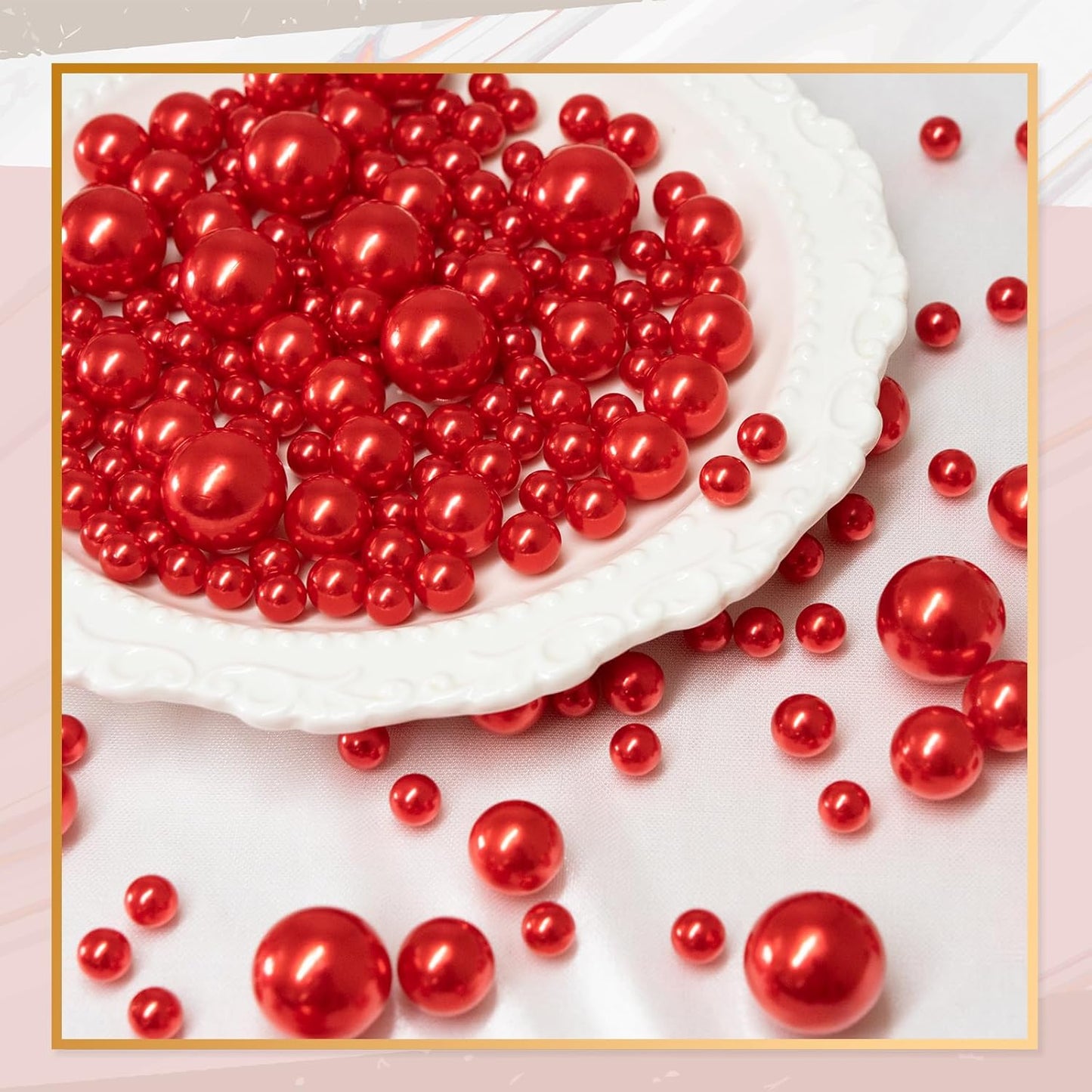 300Pcs Vase Filler Red No Hole Faux Pearl Beads for Vase Filling Decorations, Candle Centerpieces, Wedding Centerpieces, Home Party Decor (8/14/20mm)