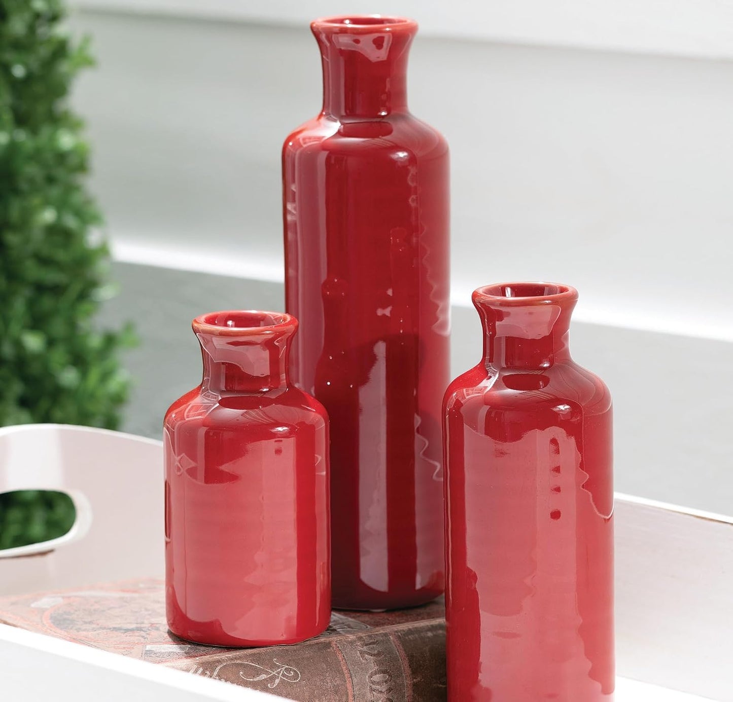 Sullivans Red Vase Set, Farmhouse Decor, Boho Aesthetic Room Decor Vases for Your Kitchen, Bedroom, Office, Living Room & Bathroom, Shelf Decor, Centerpiece Table Decorations (CM2407)