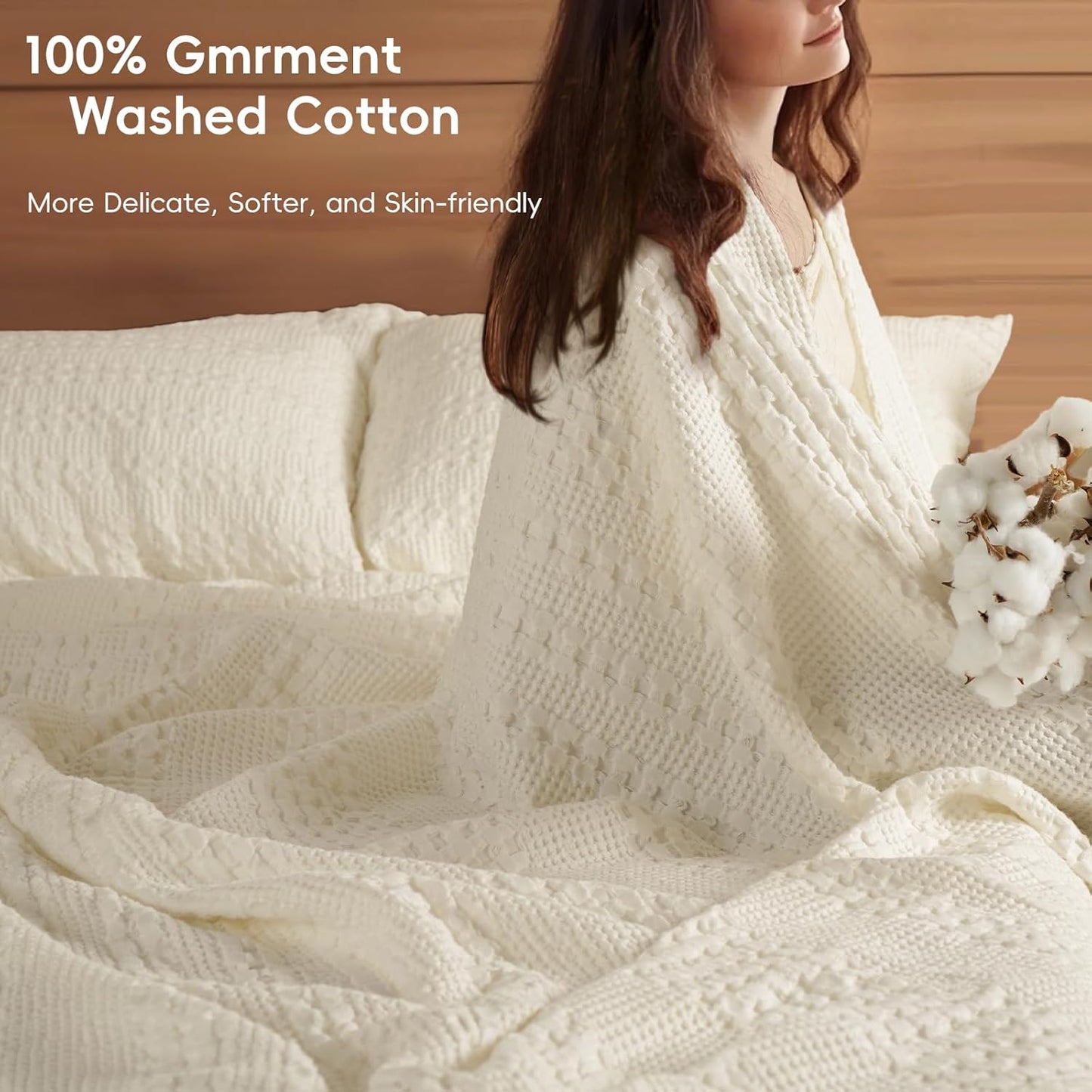 PHF 100% Cotton Waffle Blanket Oversized King 120"x120", Lightweight Breathable Extra Large 10'x10' Blankets for Bed, Giant Big Luxury Aesthetic Woven Bedding for Home Decor, Cannoli Cream