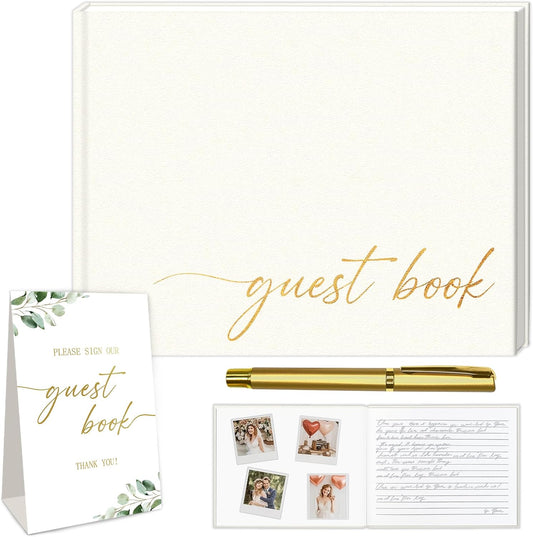 Wedding Guest Book Personalized 2025 - Leather Photo Guestbook for Reception Parties, Baby Showers, Birthdays, Special Events - 112 Pages Blank and Lined Thick Paper Guest Book
