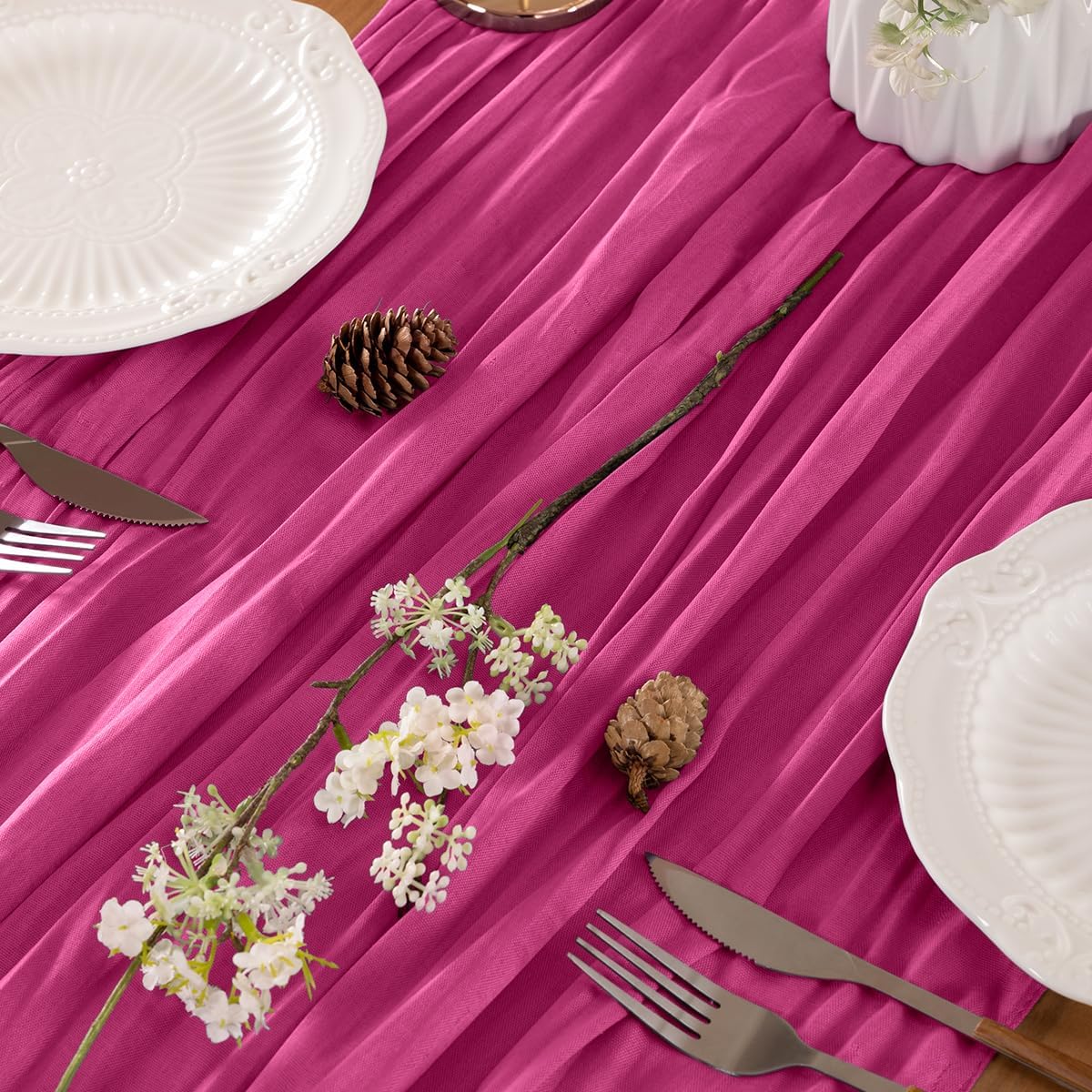 Fuschia Table Runner Cheesecloth Table Runner 14FT Farmhouse Table Runners 160 Inches Fall Table Decor Dining Room Centerpiece Wedding Boho Baby Shower Birthday