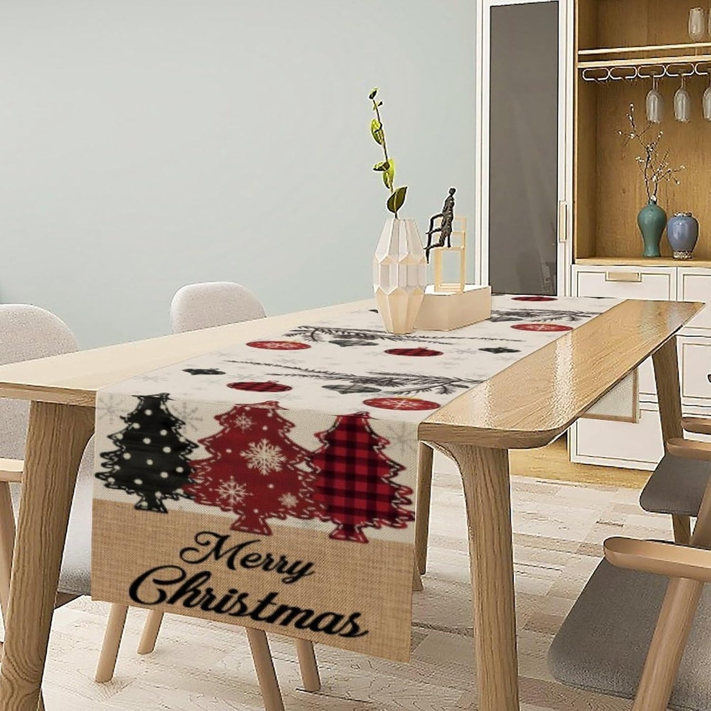 Merry Christmas Table Runner,Winter Xmas Holiday Kitchen Dining Table Decoration for Home Party Decor 13x108 Inch