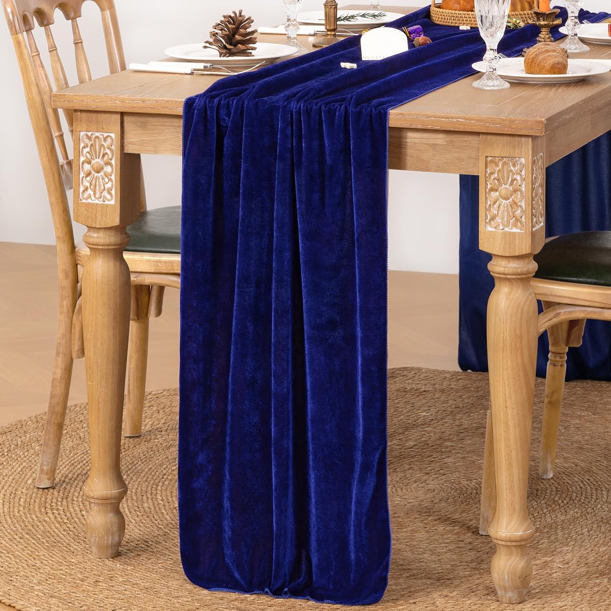 MLMC 2 Pack Royal Blue Velvet Table Runner 10ft Glossy Luxury Velvet Cotton Table Runner 20x120 Inches Wedding Runner for Bridal Shower Birthday Party Decor