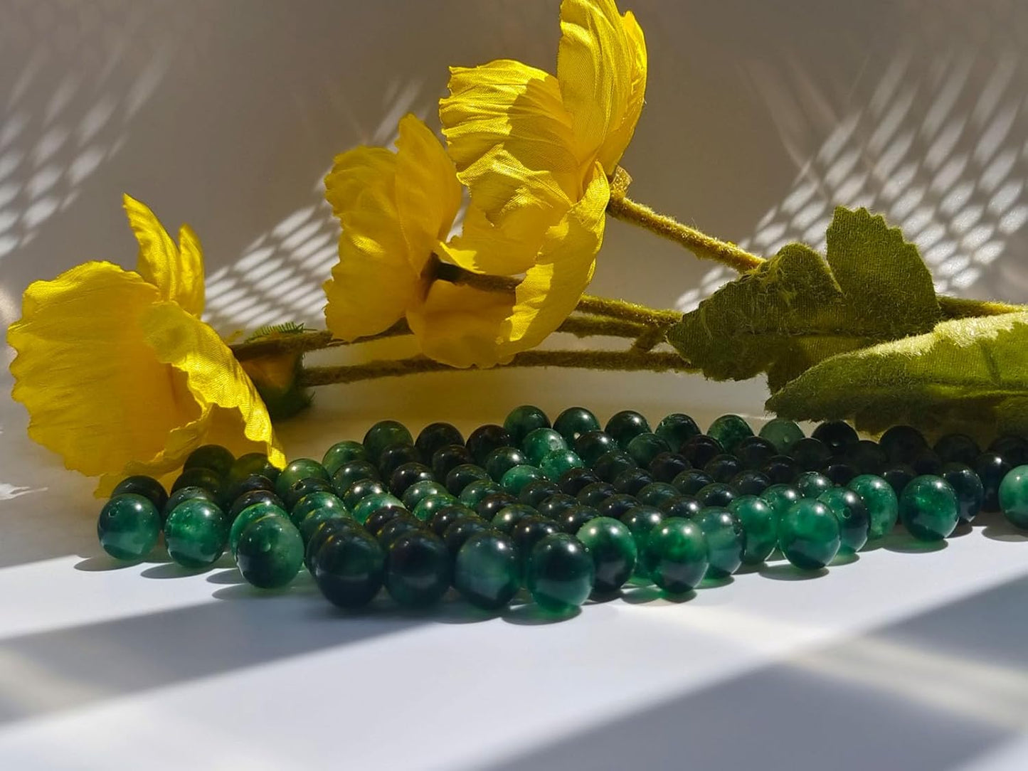 Stone Beads 10mm 60pcs Green Flower Jade Beads Round Loose Gemstones Beads for Bracelet Necklace Jewelry Making (10mm, 61026 Green Flower Jade)