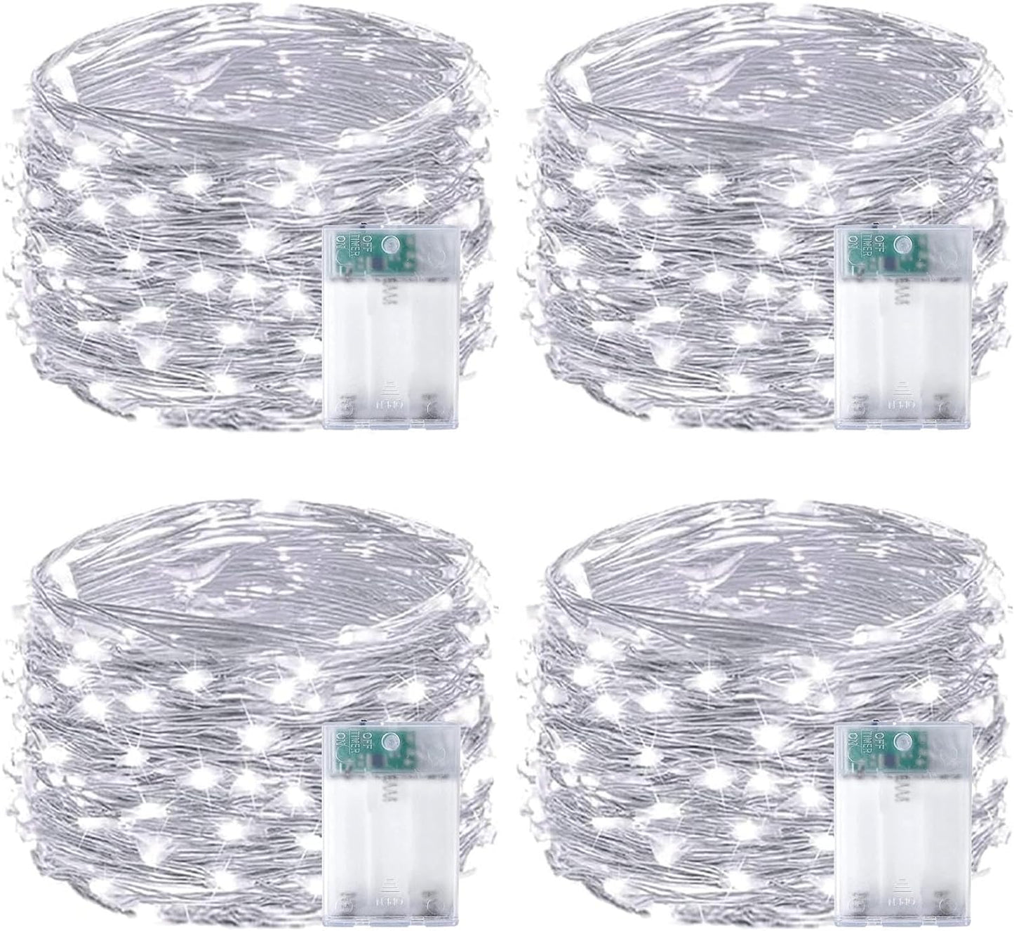 4-Pack Fairy Lights Battery Operated with Timer, Waterproof 16FT 50 LED String Lights Indoor Outdoor, Cuttable Starry Fairy Lights for Christmas Home Bedroom Wedding DIY Centerpiece Decor (Cool White)