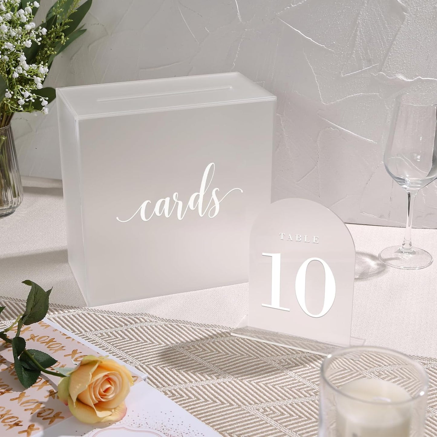 UNIQOOO Frosted Arch Wedding Table Numbers with Stands 1-15, 5x7" Acrylic Display Signs and Holders, Pack of 15, Perfect for Centerpiece, Reception, Decoration, Party, Anniversary, Event