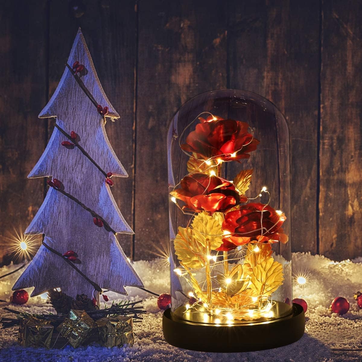 Beauty and The Beast Rose,Preserved Flowers Bouquets Gifts,Light Up Rose Flower in Glass Dome,Birthday Gifts for Women,Mom,Girlfriend Wife Anniversary,Valentines,Thanksgiving,Christmas,Wedding