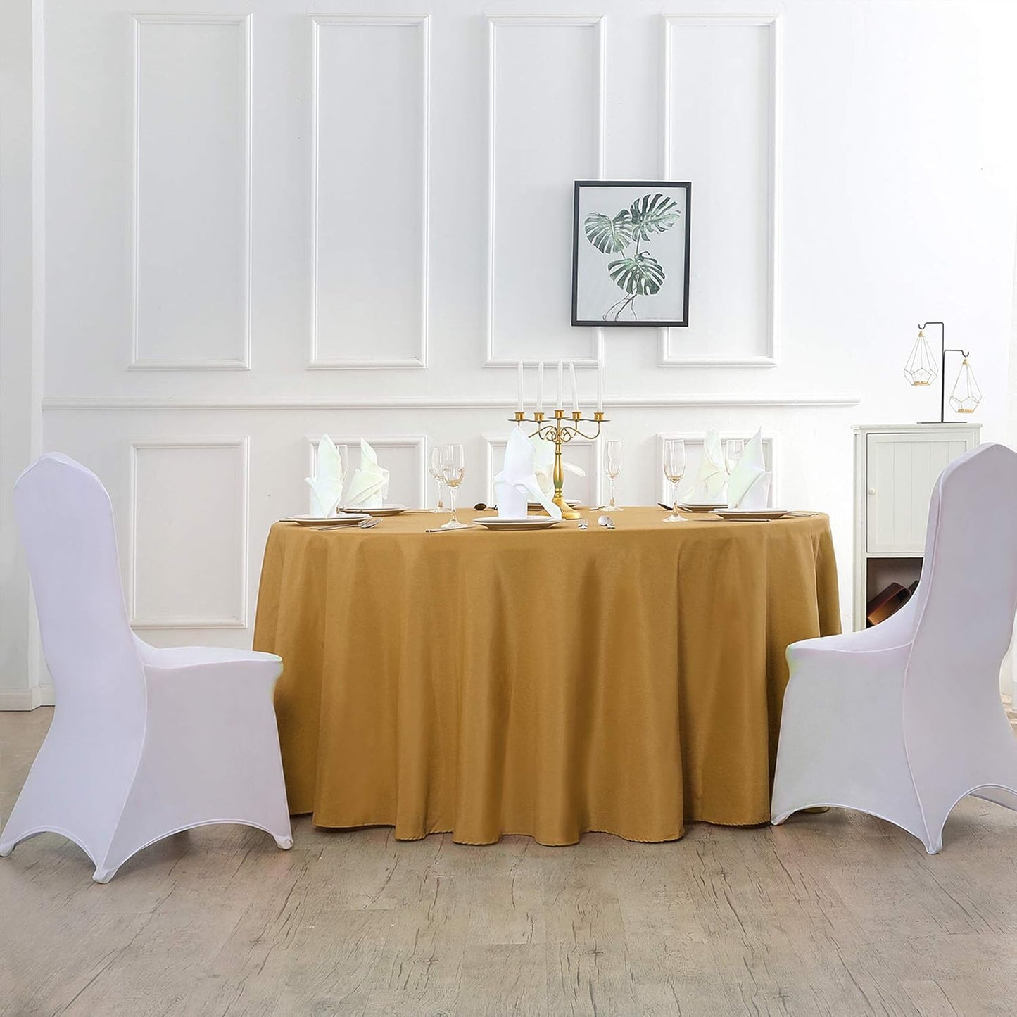 90 inch Round Tablecloth Washable Polyester Table Cloth Decorative Table Cover for Wedding Party Dining Banquet（90 inch,Gold）