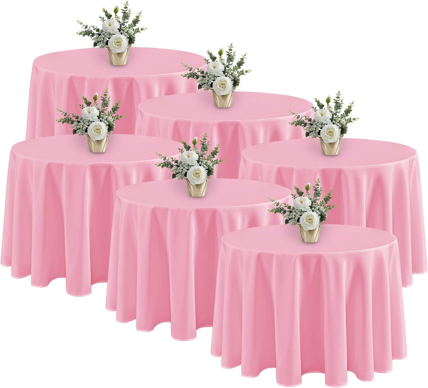 Fitable 6 Pack Pink Round Tablecloths - 120 Inches in Diameter - Stain Resistant and Washable Table Clothes, Polyester Fabric Table Covers for Wedding, Party, Banquet, Formal Events