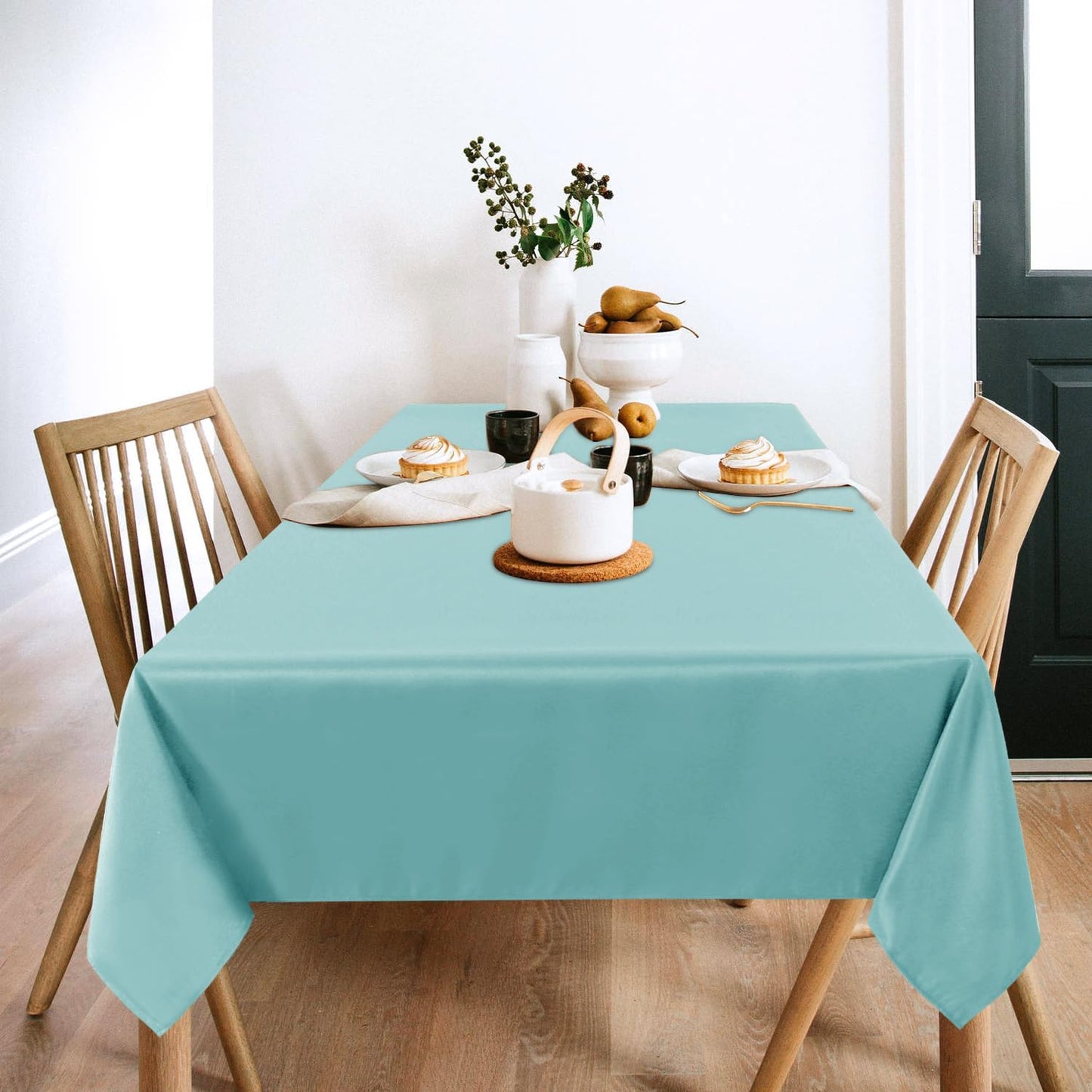 sancua 2 Pack Turquoise Tablecloth 60 x 102 Inch, Rectangle Table Cloth for 6 Feet Tables - Stain and Wrinkle Resistant Washable Polyester Table Cover for Dining Tables, Buffet Parties and Camping