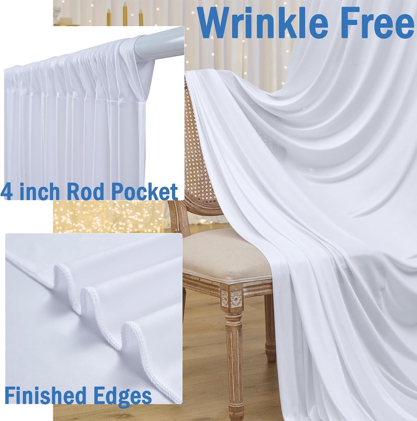 40ftx10ft Wrinkle Free White Backdrop Curtains for Party Background, 8 Panels 5x10ft Silky Polyester Photo Backdrop Drapes Back Drop Cloth for Wedding Birthday Photography Bridal Baby Shower Decor