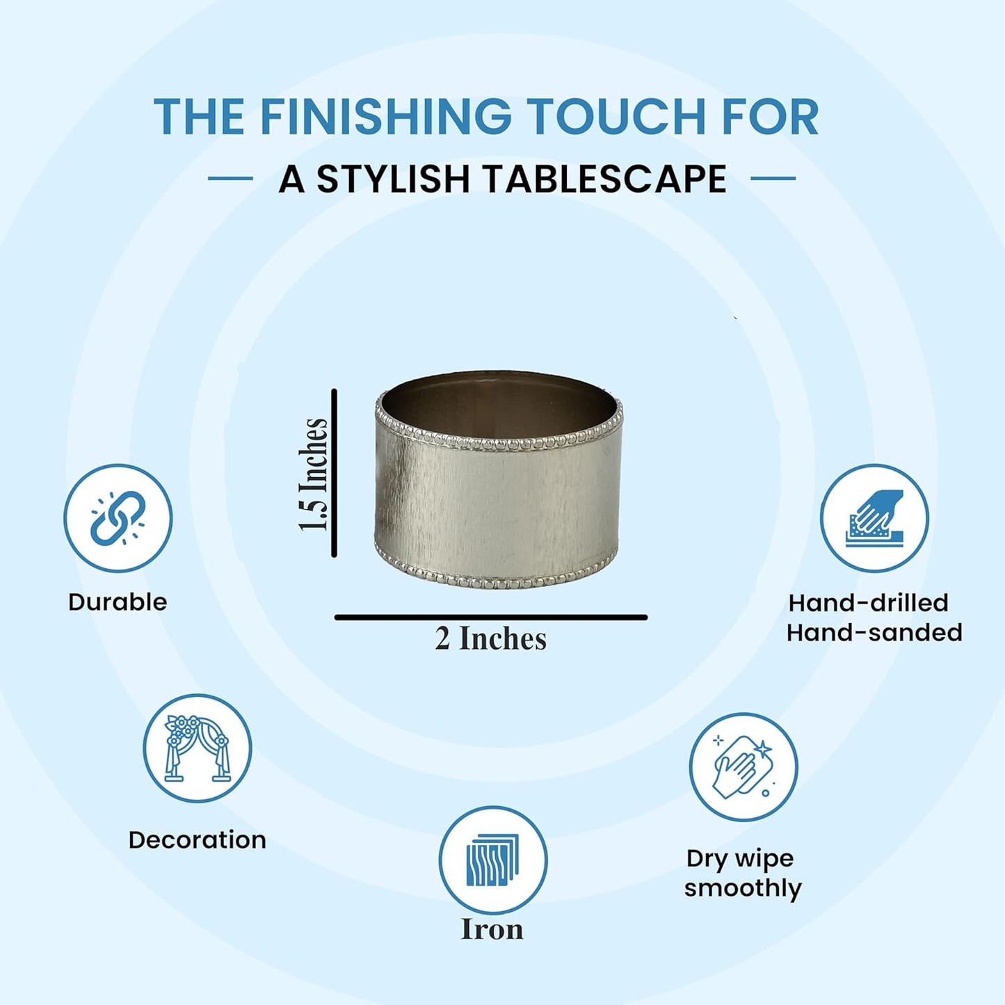 12 Pack Decorative Napkin Ring - Heavy Duty Metal Round Napkin Holders, Silver Electroplated Finish with Beaded Edge, Vintage Rustic Metal Napkin Rings for Dining, Weddings,Holidays - CLEENTABLE