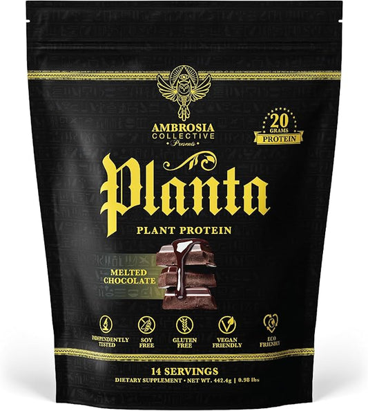 Ambrosia Planta - Premium Organic Plant-Based Protein | Vegan & Keto Friendly | Gourmet Flavors with No Bloating or Stomach Upset | No Added Sugar | 14 Servings | (Melted Chocolate)