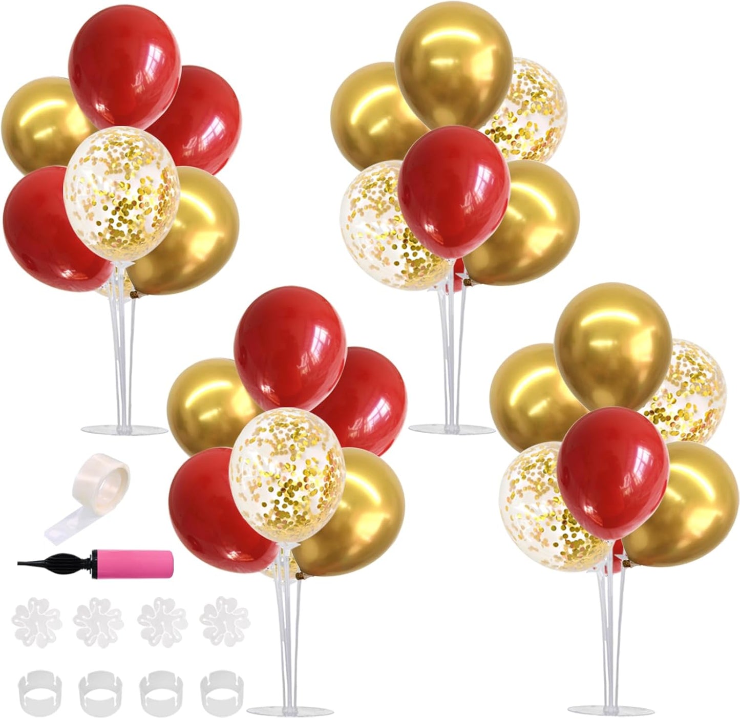TONIFUL Red and Gold Balloon Stand Kit with Balloons for 2025 Graduation,Christmas,Wedding,Anniversary,Chinese New Year,Birthday Party Decorations,New Years 2025 (4 Set)