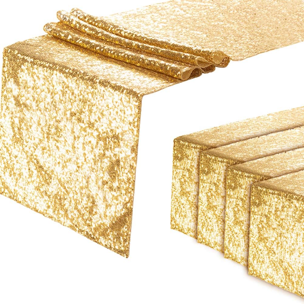 Eternal Beauty Gold Table Runner for Wedding, 5PCS-12x108 Sequin Table Runner Decorations for Birthday Parties, Banquets, Graduations,Christmas