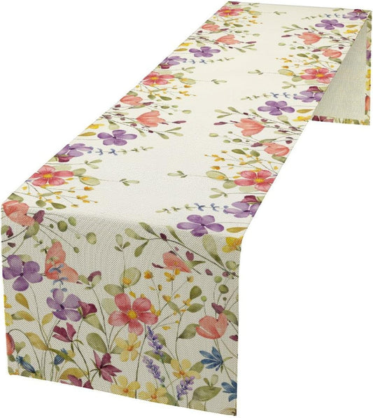 Floral Table Runner,Flowers Plant Print Spring Table Runner for Kitchen Dining Table Decoration for Home Party Decor 13x90 Inch