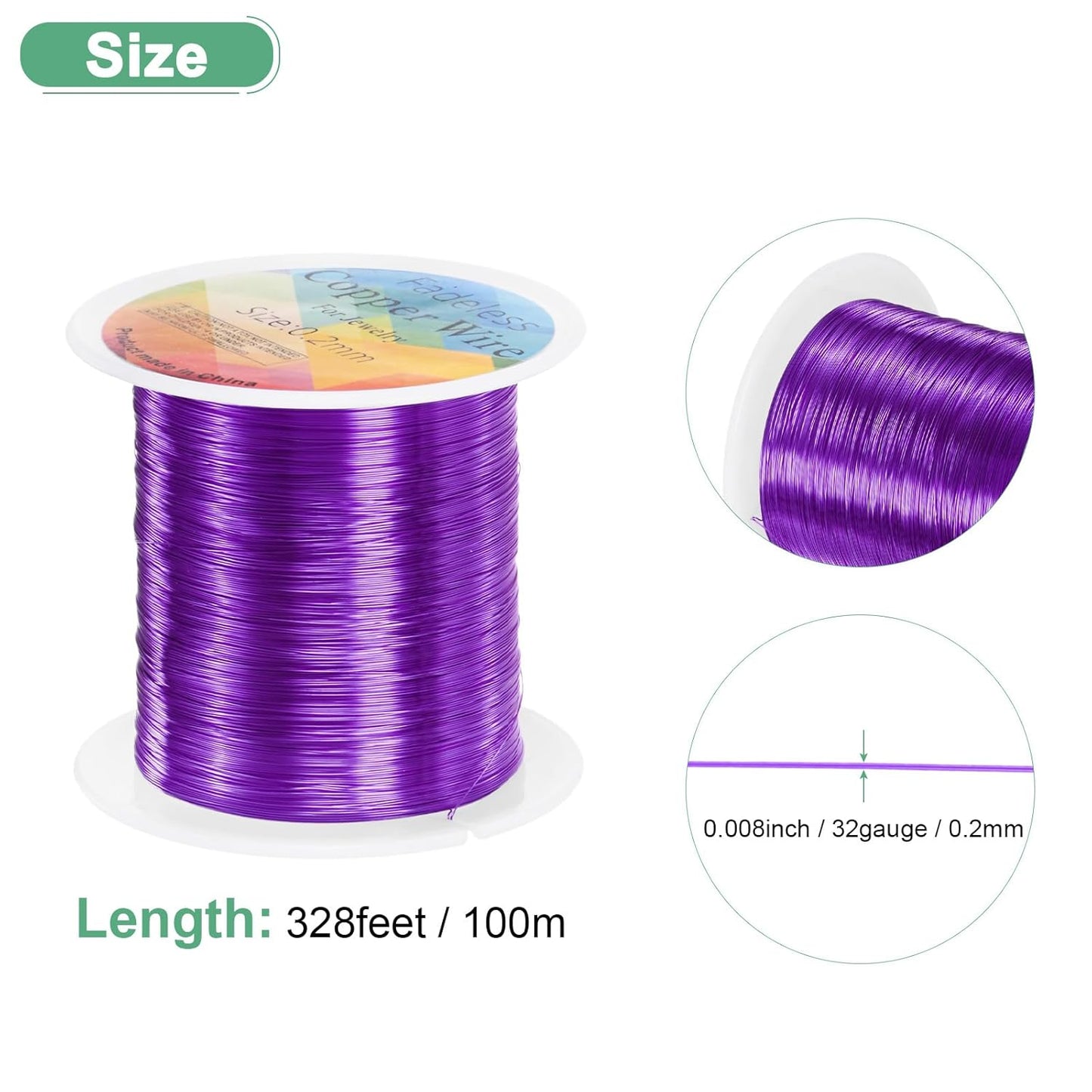 0.2mm Jewelry Wire, 32 Gauge 328FT Craft Wire Copper Beading Wire for Jewelry Making/Planting/Weaving/DIY Crafting, Soft Metal Wires [100M, Purple]