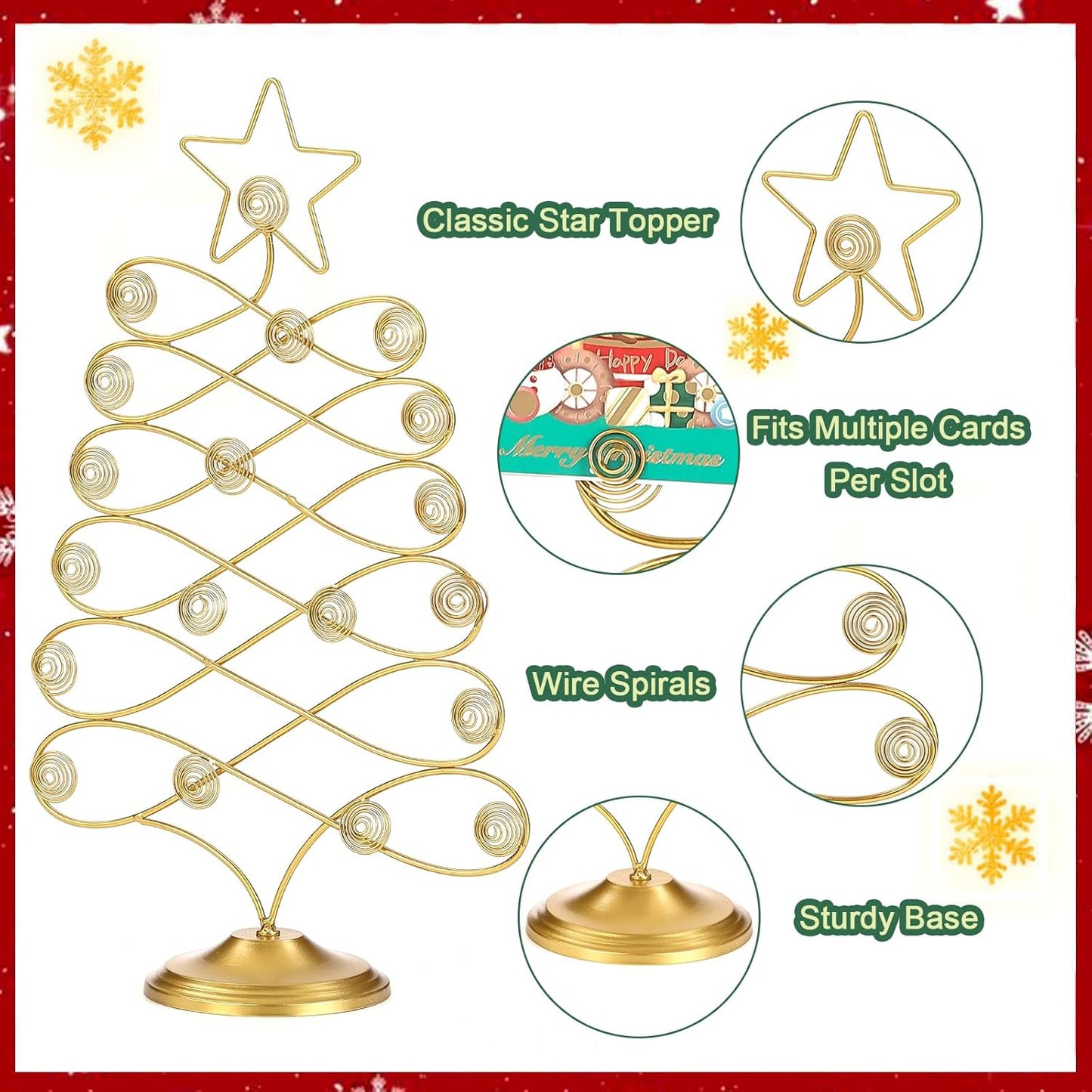Christmas Tree Card Holder Tabletop, 18 Inch Gold Tree Holiday Card Display Stand, Metal Decorative Cards and Photo Holder Rack, Christmas Display Tree Stand Holds up to 19 Place and Gift Cards