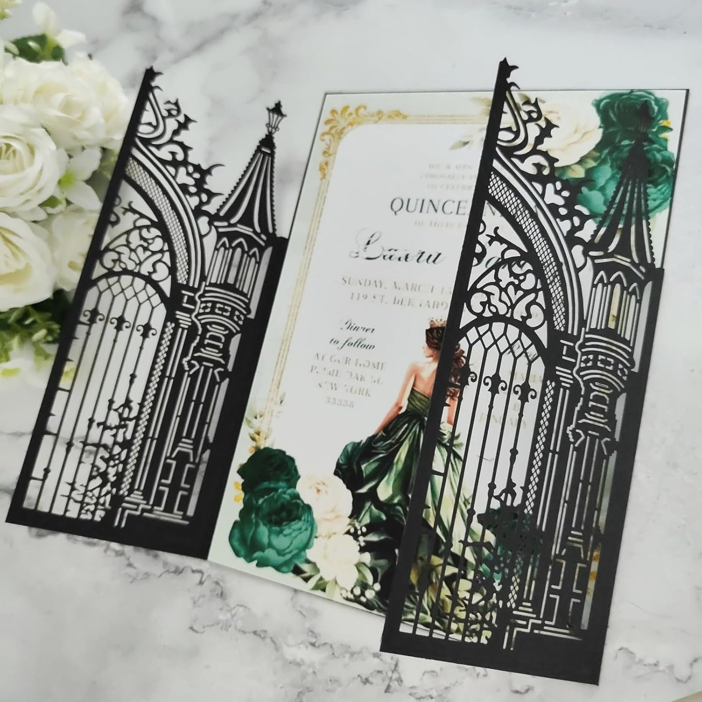 20PCS Laser Cut Wedding Invitations,Wedding Invitation Card Pocket,Quince Invites,Sweet 16 Invitations,Quinceanera Invitations,Laser Cut Invitations For All Occasions (black)