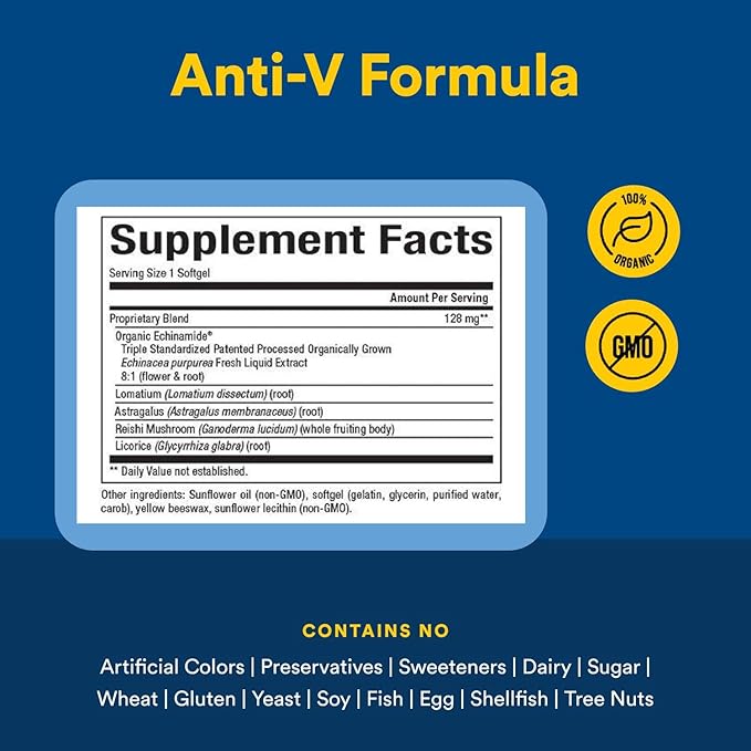Natural Factors Anti-V Formula, Echinacea Supplement for Immune and Wellness Support, Organic, Non-GMO, 120 Softgels