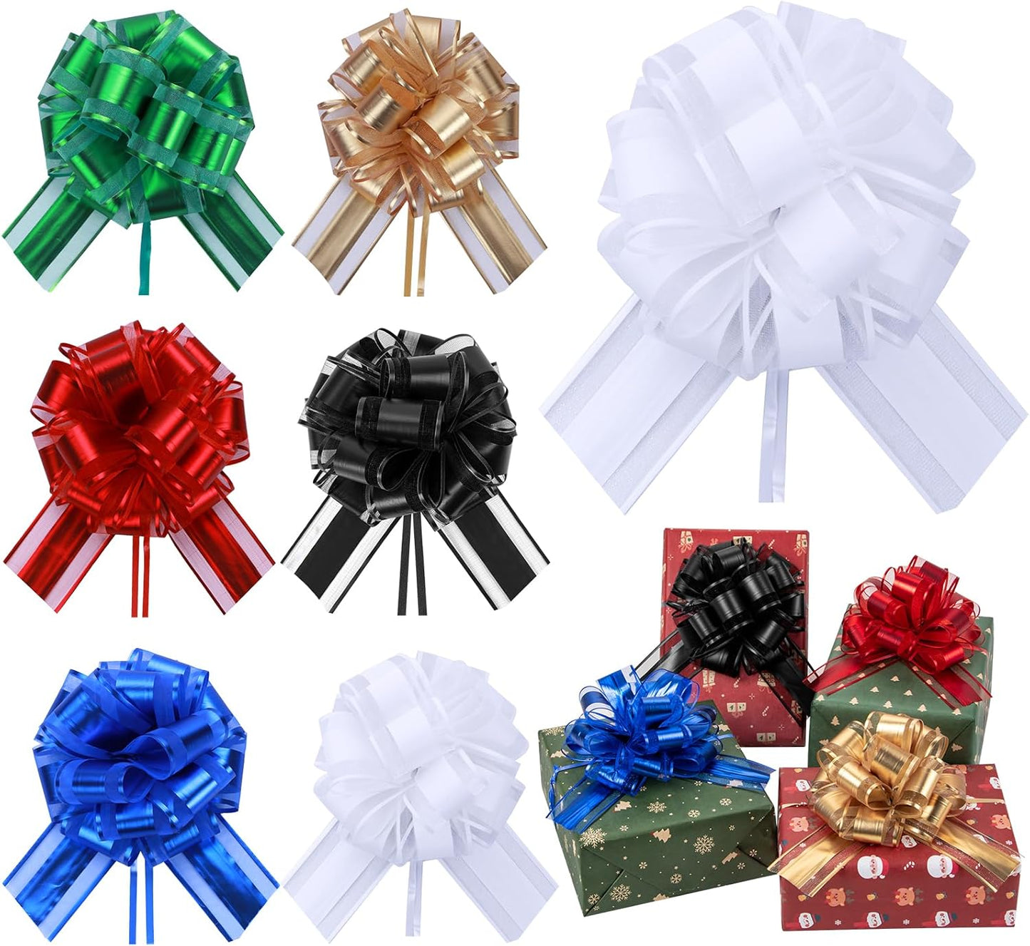 6 Pcs 6 Inch White Pull Bows, Perfect for Gift Wrapping, Weddings, Party Decorations, Crafts Easy-to-Use Ribbon Bows for Gifts and Events