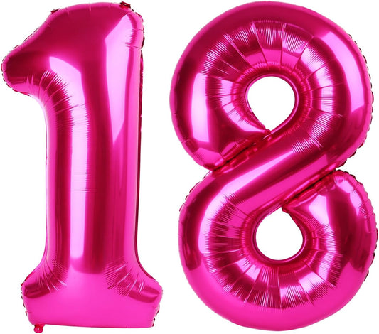 Hot Pink Foil Number 18 Balloon 40 Inch, Helium Mylar Eight Number 18 Birthday Balloons, 18th Hot Pink Women Men Wedding Anniversary, Graduations Party Supplies