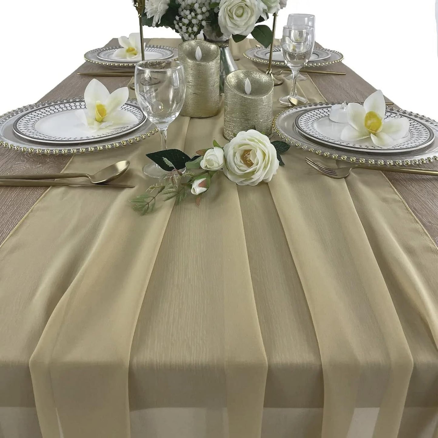 EHLDekol 10 Packs Chiffon Table Runners 27 x 120 inches Romantic Sheer Wedding Table Runner Top Table Bridal Party Decoration